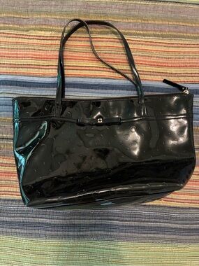 Kate Spade Black Patent Tote Bag with Subtle Dot Texture